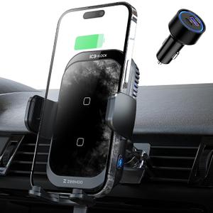[Ice Cooling Charging] Wireless Car Charger, ZeeHoo 15W ICEBLOCK Dual Coils Fast Charging Auto Clamp Phone Mount for iPhone 15 14 13 12 11 Pro Max XR,S22 Ultra S21 S20, S10+ S9+Note 9