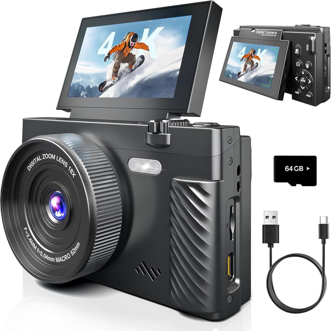 4K Digital Camera for Photography, Autofocus Vlogging Camera for YouTube with WiFi, Point and Shoot Camera for Beginners Teens and Travel (Standard Style)