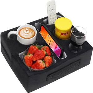 G GOOD GAIN Couch Cup Holder Pillow-Sofa Cup Holder Cozy Buddy | Bed Drink Caddy Holds Tablet, Remote, Snacks | Waterproof Anti-Spill Sofa Beverage Tray for Car, Park, Beach, Picnic, Boat, RV(Black)
