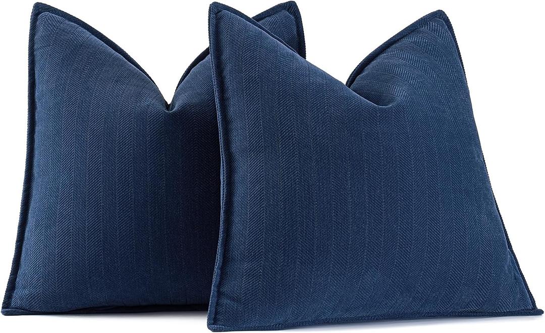 MIULEE Pack of 2 Navy Blue Decorative Pillow Covers 18x18 Inch Soft Chenille Luxurious Couch Throw Pillows Farmhouse Cushion Covers with Elegant Design for Sofa Bedroom Living Room Home Decor
