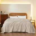 100% Cotton Waffle Blanket (Khaki - Full Size - 84 * 90''), Pre-Washed and Anti-Shrinkage Soft Lightweight Bed & Couch Blanket, 380 GSM Waffle Weave Throw Blanket for All Seasons