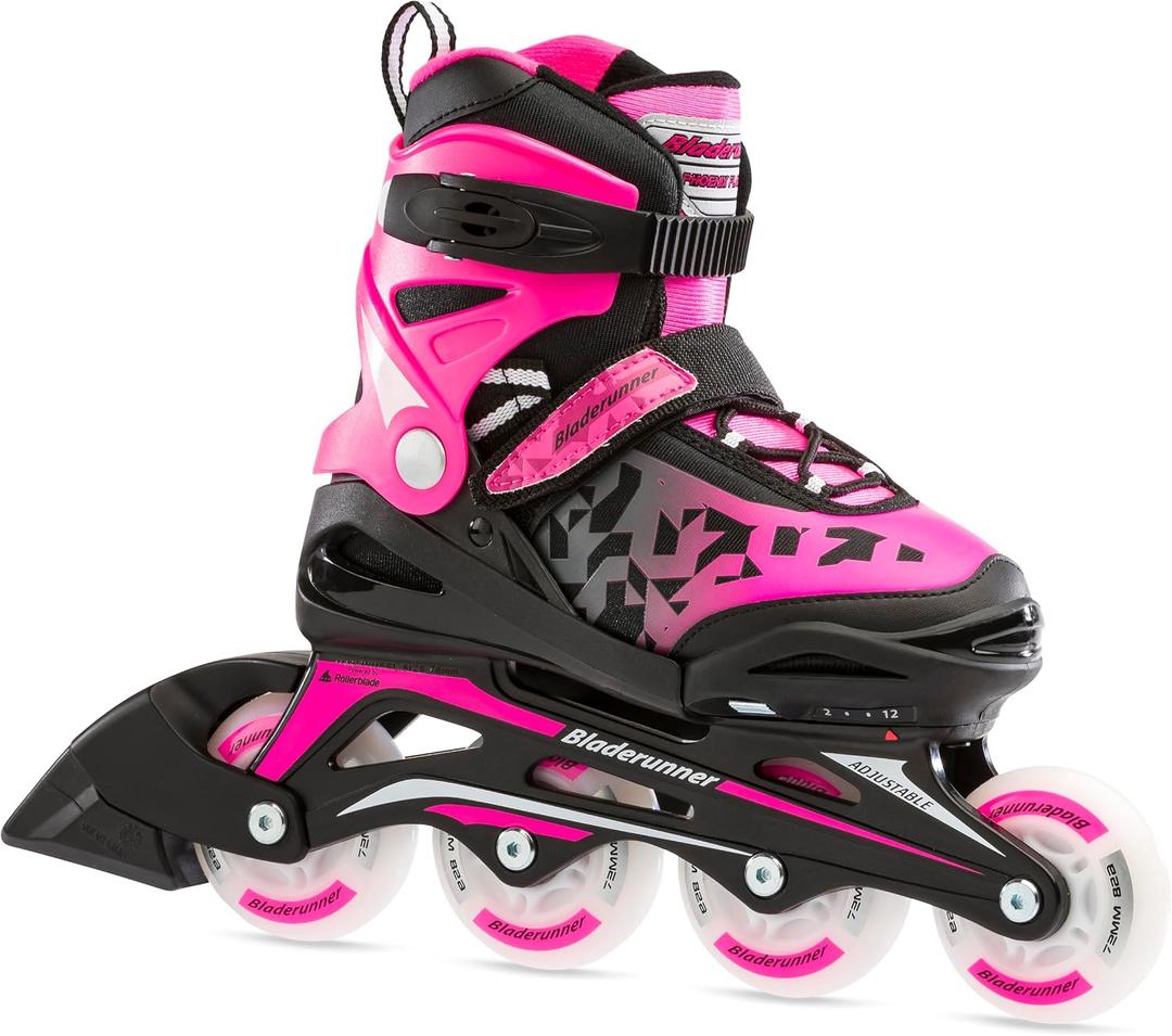 Bladerunner by Rollerblade Phoenix Flash Kid's Adjustable Fitness Inline Skate, Black/Pink 5-8