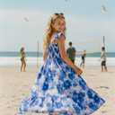 Sunny Spirit Girl's Summer Dress Tween Spring Casual Ruffle Sleeve Dresses Swing Flowy Tiered Sundresses Blue 6-7 Years (Blue)