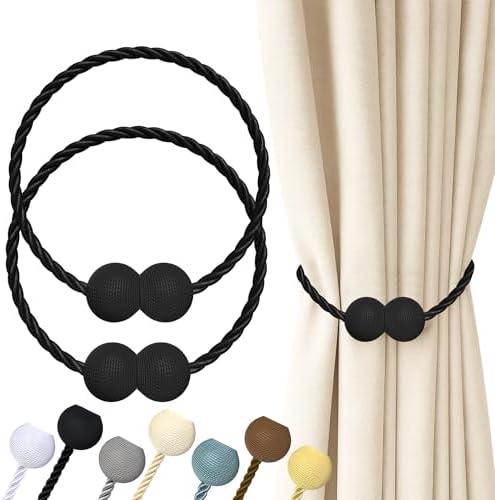 Hion Magnetic Curtain Tiebacks Black 4pcs, Curtain Tiebacks Buckles Holdbacks Holders Hooks Clip for Home Outdoor Bedroom Office Decorative Curtain