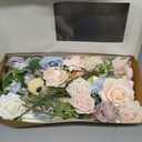 Ling's moment Fake Flowers Box, Faux Artificial Greenery Stems Foam Roses Gardenia Silk Ranunculus Fabic Flower for Centerpieces Bouquet Wedding Vase Decorations, Powder Blue & Peach, Deluxe Combo