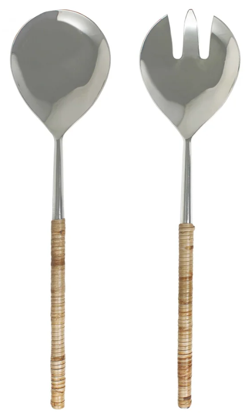 Tabletops Gallery 2Pcs Rattan Metal Salad Servers