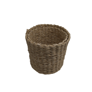 Set of 2 Planted Basket, Storage Basket, Plant Container, Hand Woven, Beige, Indoor/Outdoor