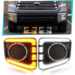 DRL w/Turn Signals for 2014-2021 Toyota Tundra Fog Lights Cover LED Daytime Running Lights Front Bumper Lights for Tundra Accessories, Black housing