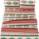 Chezmoi Collection Prescott 4-Piece Southwestern Geometric Tribal Multicolor Cream Red Teal Orange Sheet Set, King Size