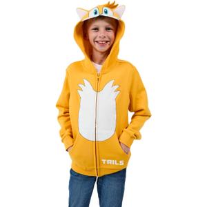 Bioworld Sonic The Hedgehog Hoodie Boys' Tails Character Design Full-Zip Sweatshirt (Yellow, L)