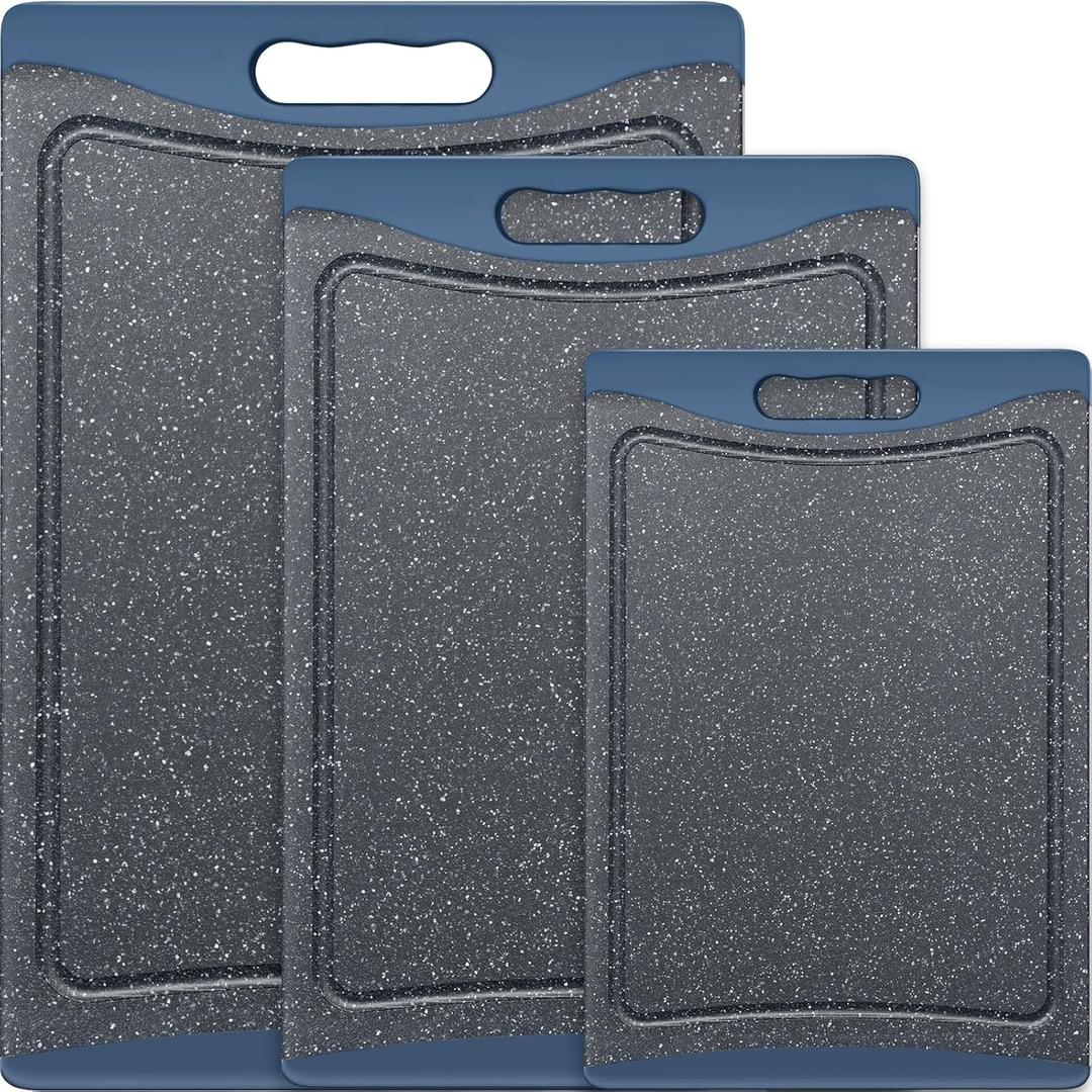Extra Large Cutting Boards, Plastic Cutting Boards for Kitchen (Set of 3) Cutting Board Set Dishwasher Chopping Board with Juice Grooves Easy-Grip Handles, Prussian Blue, Empune
