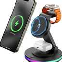 Facbiny 3 in 1 Wireless Charging Station for Multiple Devices, Rotatable & Foldable Magsafe Charger Stand with Night Light & 20W Adapter for iPhone 16/15/14/13/12 Series, Apple Watch 2 to 9, AirPods
