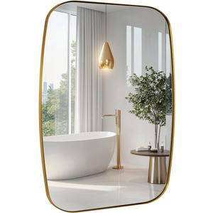 ANDY STAR 30x36 Gold Bathroom Mirror, Oblong Brass Mirror with Stainless Steel Metal Frame, Brushed Gold Oval Vanity Mirror for Over Sink, Modern Anti Rust Wall Mounted