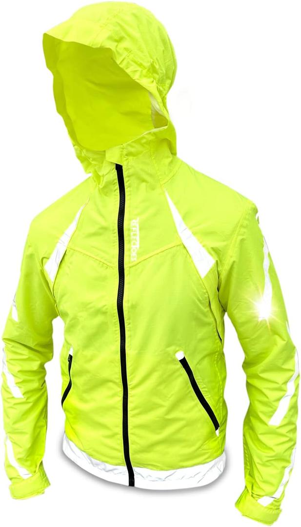 Reflective Windbreaker Jacket for Cycling and Running - High Visibility Cycling Jacket with Hood And Pit Vents (Small, Yellow)