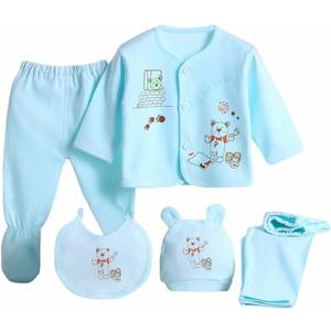 Gajaous 5PCS Newborn 0-3M Boys Girls Baby Cotton Clothes Tops Hat Pants Suit Outfit Sets, Size 0-3 Months