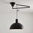 Industrial Pendant Light Fixture, Swing Arm Hanging Light, Adjustable Dome Ceiling Pendant Light for Dining Room Living Room in Black