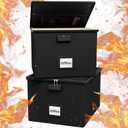 2 Pack Fireproof Document Box File Organizer - Portable Waterproof Fire Safe Locking Filing Storage Box with Handle for Hanging Letter Size Folder Important Document (Black)