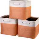 Fabric Cube Storage Boxes Foldable Storage Bins 13-Inch Orange and Beige Patchwork Storage Baskets Cube Storage Bins with Handle Cube Inserts Storage for Home and Office Supplies 3 Pcs/Pack, Sy-1