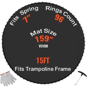 VEVOR Replacement Trampoline Mat, Jumping Mat Fits 15 ft Frame, Universal Jumping Round Trampoline, UV-Resistant Mat with Spring Tool & 96 V-Rings, Fit 7" Spring Length