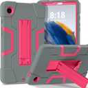Case for Samsung Galaxy Tab A9 8.7 2023 Case, Heavy Duty Hard PC Soft Silicone Rugged High Impact Protective Case for Galaxy Tab A9 8.7 Inch 2023 SM-X110 SM-X115, Gray+Rose Red