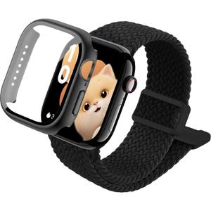 Compatible with Kids Apple Watch Band and Case 38mm 40mm 41mm 42mm 44mm 45mm, Nylon Elastic Solo Loop and Protective Cover with Screen Protector for iWatch Series 9 8 7 SE3 SE2 SE 6 5 4 3 2 1