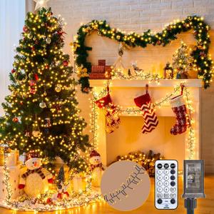Cluster-Lights-Christmas-Tree-Lights-Outdoor, 1000 LED 50 Ft Christmas Firecrackers String Lights, 12 Modes Timer Remote Waterproof Plug in Twinkle Fairy Lights for Xmas Tree Garland Window Party (Warm White)