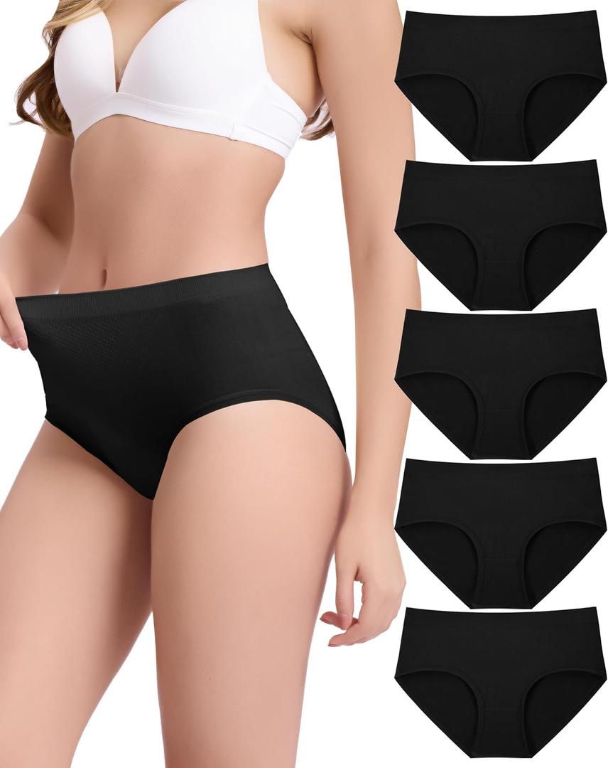 BAMBOO COOL Women's Underwear Ladies Brief Seamless Panties Moisture Wicking Stretchy Full Coverage (Black, M)