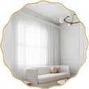 Gold Scalloped Circle Mirror 24" Wavy Edge Round Wall Mirror for Bathroom Modern Hanging Leaning Wood Frame Vanity Mirror Decorative for Bedroom Living Room Entryway