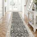 YAMEIJING Non Slip Runner Rug for Hallway Long Carpet Runners 3x12 Black Beige - Soft Thin Washable Stain and Spill Resistant for Wide Entryway Laundry Room - Distressed Vintage Kitchen Rugs