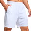 G Gradual Men's Athletic Running Shorts with Zipper Pockets Quick Dry 7"/ 5"/ 9" Workout Gym Shorts for Basketball Hiking(White,7L)