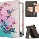 KEROM Case for 6" Kindle Paperwhite (10th/7th/6th/5th Generation, 2012-2018 Release), Premium PU Leather Cute Cover Case with Foldable Stand, Hand Strap, Card Slot, Auto Sleep/Wake - Hummingbird