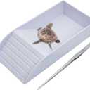 kathson Tortoise Water Dish with Ramp and Basking Platform, Reptile Water Bowl Turtle Soaking Tub Hermit Crab Bathing Pool for Amphibians Habitat Accessories (White) (12" L x 5.9" W x 2.36" H, Style 1-White)