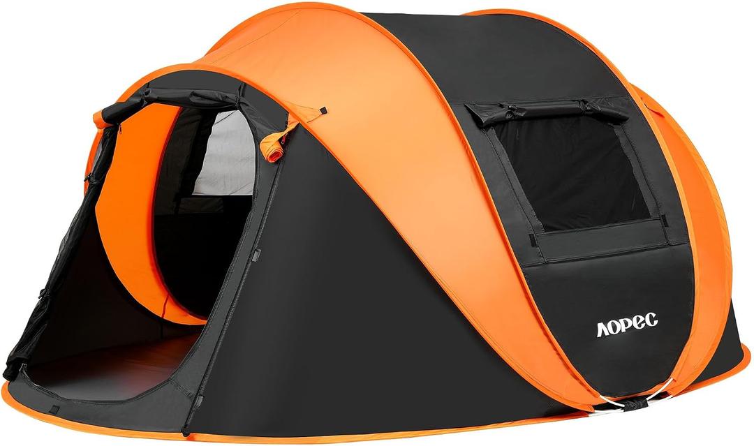 Pop Up Camping Tent, 4 Person Instant Tent Waterproof PU4500mm, Spacious Ventilated Camping Tent with Front Porch, Quick Setup Lightweight Portable for Outdoor Camping Hiking Beach, Orange