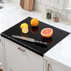 Acrylic Cutting Board with Counter Lip, 17.5x13.5 Inch Clear Cutting Boards for Kitchen Counter, Large Cutting Board Non Slip for Countertop Protector, Apartment Essentials Kitchen Decor Gifts, Black