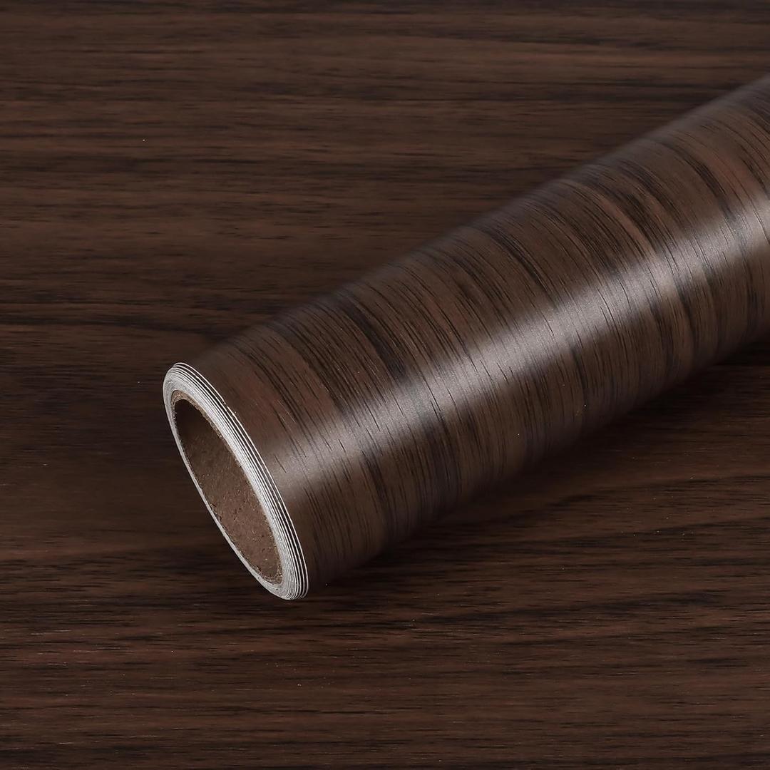 VEELIKE 15.7''x236'' Dark Brown Wood Wallpaper Vintage Walnut Wood Grain Contact Paper Peel and Stick Wood Contact Paper for Countertops Waterproof Adhesive Removable Wooden Contact Paper for Cabinets