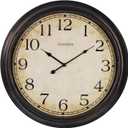 24 Inch Wall Clock Battery Operated Silent Round Vintage Large Wall Clocks for Living Room Farmhouse Decor, Black-Brown