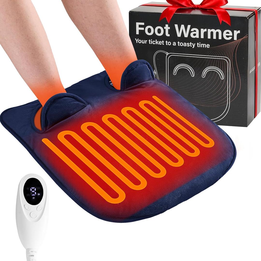 Electric Heated Foot Warmer Double Sided Feet Warmers for Women Men,Foot Warmer Under Desk,9Levels 4Timers,Heating Pad Leg,Back,Bed,Office Fast Heat Auto Shut Off Machine Washable Christmas Gifts,Blue