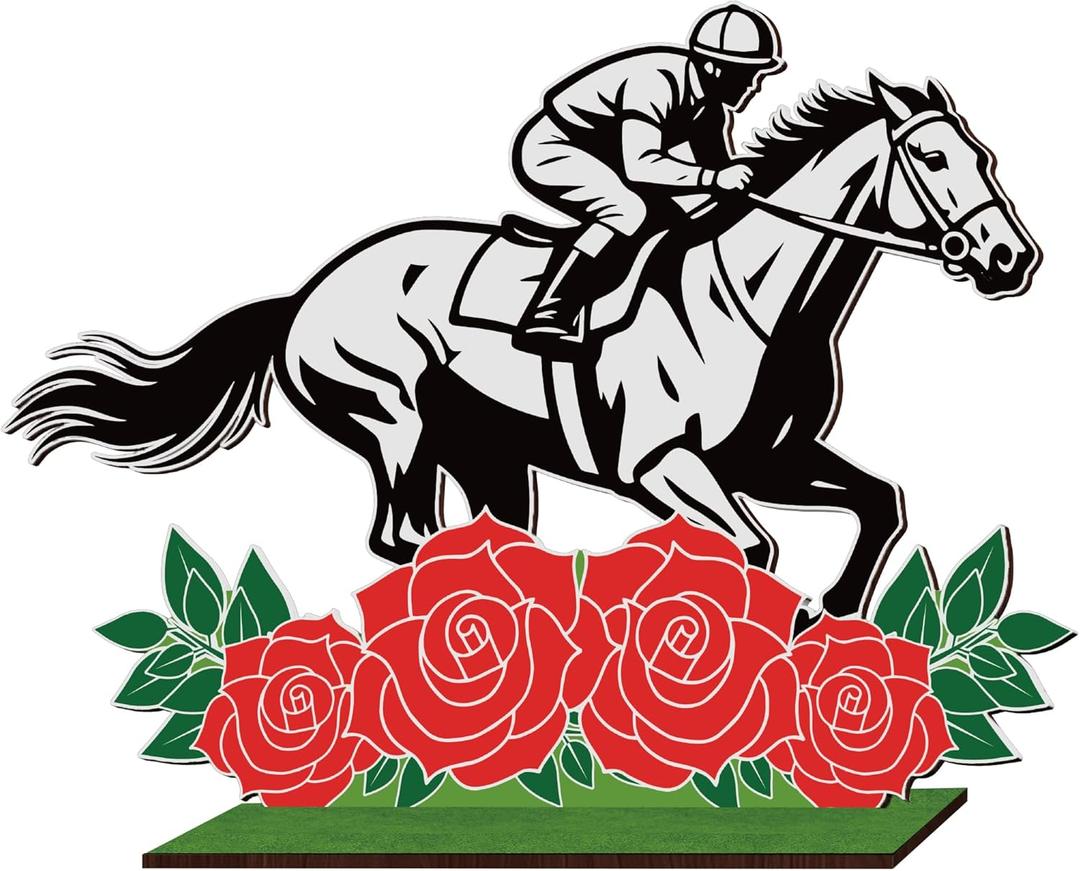 1Pc Derby Decorations Table Centerpiece, Wooden Horse Table Decor, Double Sided Derby Day Rose Horse Racing Decorations, Tiered Tray Decor for Horse Party Decorations, Derby Party Decorations for Home