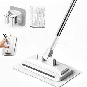 Hands Free Flat Mop, 43.4" Handle, Shark Grip, 2-in-1 Mop & Glass Scrubber | Clamp Mop: Zero-Touch Release, Works with Any Fabric, Long Handle No Bending, Glass Squeegee