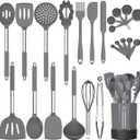 Silicone Cooking Utensil Set, Fungun Non-stick Kitchen Utensil 24 Pcs Cooking Utensils Set, Heat Resistant Cookware, Silicone Kitchen Tools Gift with Stainless Steel Handle (Gray-24pcs)