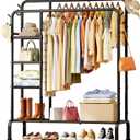 Sakugi Clothes Rack - Double-Rod Clothing Rack with Built-In Hooks & Shelves, Multi-Functional Wardrobe Closet for Bedroom, Living Room, Entryway, 41.3" x 15.3" x 59.8", Black