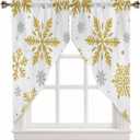 Swag Curtain,Christmas Gold Foil Snowflake White Kitchen Valances Rod Pocket Curtains Tier Pair Swag Topper,Winter Grey Snow 2 Panels Window Treatment for Bathroom Living Room Bedroom