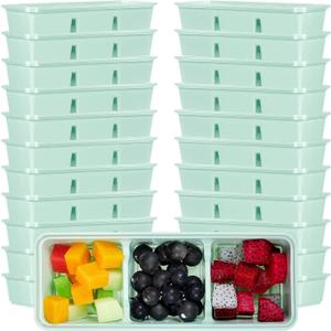 Hushee 25 Pack 17 oz Small Meal Prep Containers with 3 Compartments Snack Containers with Lid Disposable Plastic Bento Box Travel Lunch Food Boxes Stackable for Office Picnic (Mint Green)