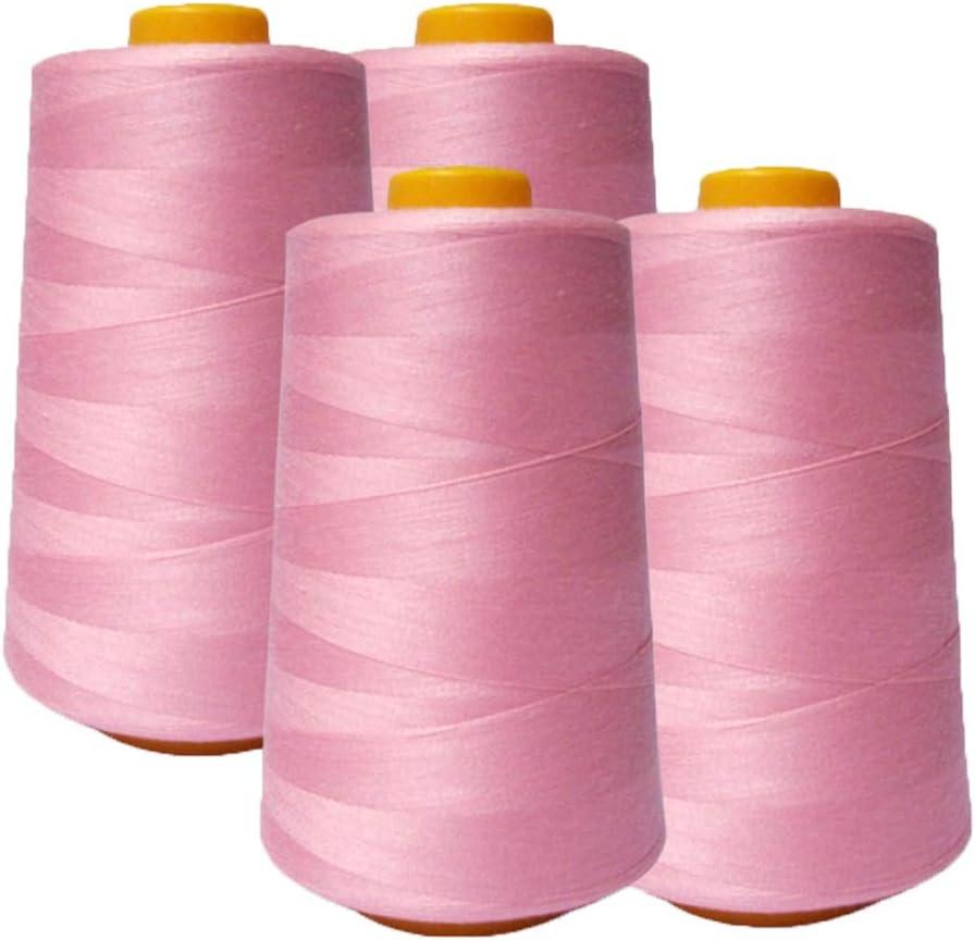 AK Trading 4-Pack Pink All Purpose Sewing Thread Cones (6000 Yards Each) of High Tensile Polyester Thread Spools for Sewing, Quilting, Serger Machines, Overlock, Merrow & Hand Embroidery