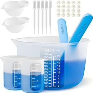 Large Silicone Resin Measuring Cups Tool Kit - Nicpro Reusable 600ml & 100ml Measure Cup, Silicone Stir Sticks Pipettes Finger Cots for Epoxy Resin Mixing, Molds, Jewelry Making, Waxing, Easy Clean (white 2)