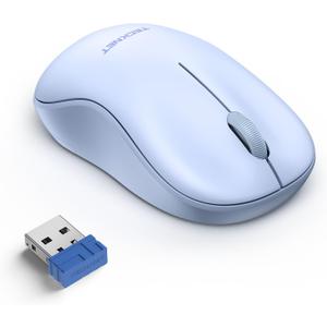 TECKNET Wireless Mouse for Laptop, 2.4G Silent Computer Mouse Quiet Click with 5 DPI Levels, Contoured Grip, Small Portable 30 Months Battery Cordless Mice for PC, Chromebook, Mac - Light Blue