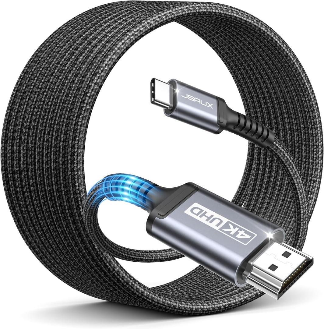USB C to HDMI 15 Feet Cable 4K, Anti-Interference Gold-Plated Plugs, Aluminum Type-C to HDMI Cord, Thunderbolt 3 & 4 Compatible for MacBook, iMac, iPad Pro, Galaxy, Surface, Dell, HP