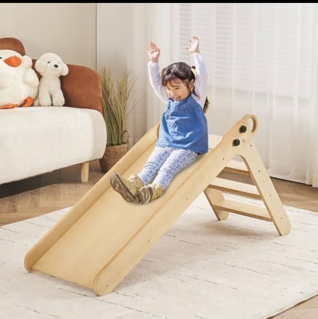 DEYGIA Wooden Slide for Toddlers, Toddler Slide Indoor, Kids Slide for Age 1-5, Wooden Foldable Baby Slide for Playroom and Children's Room, Montessori Climbing Toys (Wooden) Yellow
