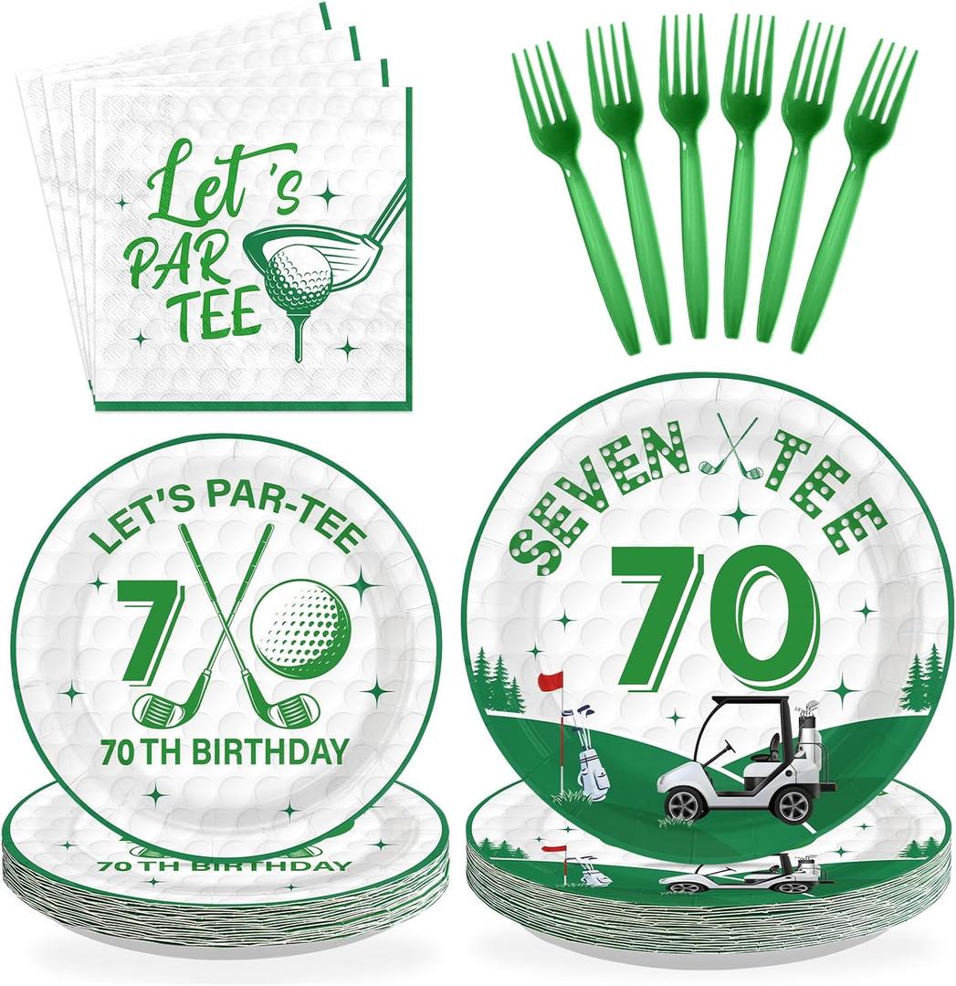 96Pcs Golf 70th Party Decorations for Men Golf 70th Birthday Paper Plates and Napkins Sets Sports Theme Decoration for Golfer Fans Seventy 70 Years Old Fathers Day Party Supplies Serve 24