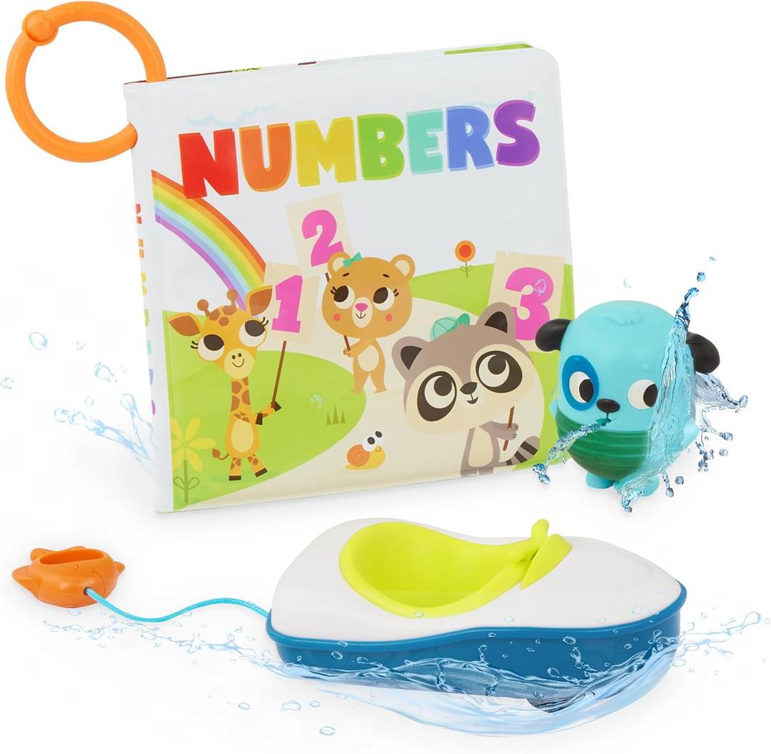 B. toys  Bath Book & Boat  Color Changing Bath Squirter & Pull  String Boat  Colors & Numbers  Convenient Travel Clip  10+ Months  Tub Time Book + Pull & Go Rider